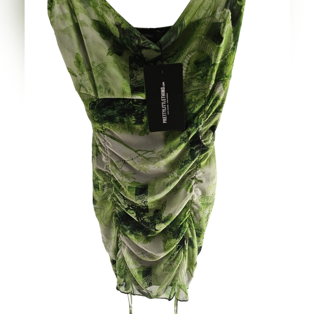 NWT PRETTY LITTLE THING  green dragon mini dress US size 4 UK size 8